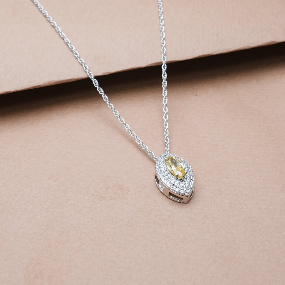 925 Silver Yellow Marquise Glow Pendant - 925 sterling silver pendant by Tassya Silver