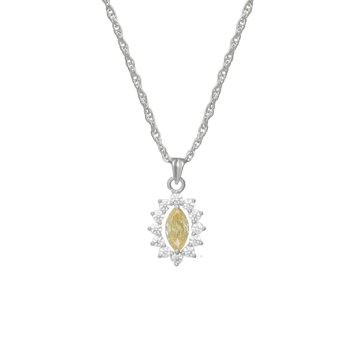925 Silver Yellow Marquise Pendant - 925 sterling silver pendant by Tassya Silver