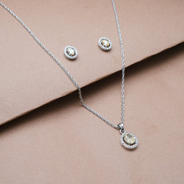 925 Silver Yellow Oval Halo Set