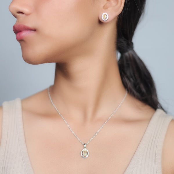 925 Silver Yellow Oval Halo Set