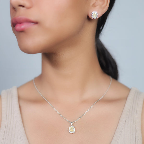 925 Silver Yellow Sunburst Halo Set