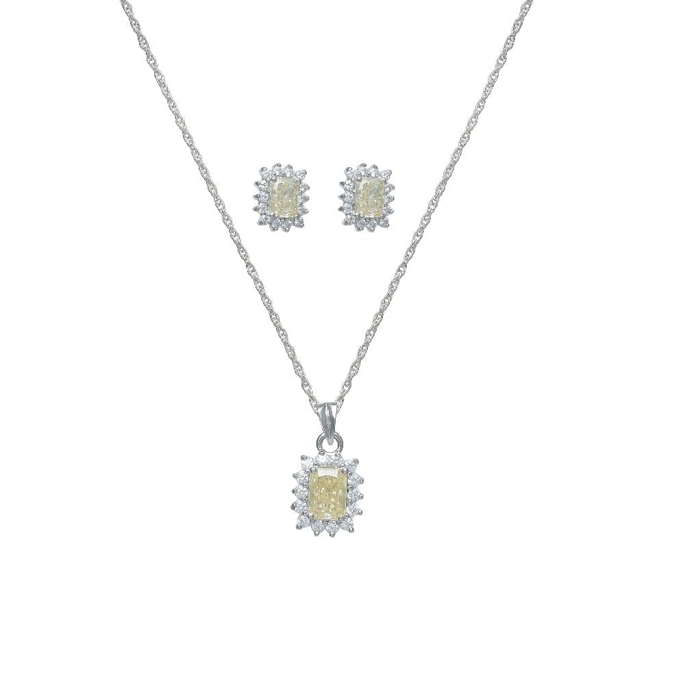 925 Silver Yellow Sunburst Halo Set - 925 sterling silver pendant by Tassya Silver