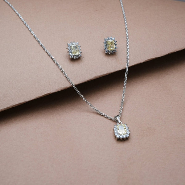 925 Silver Yellow Sunburst Halo Set