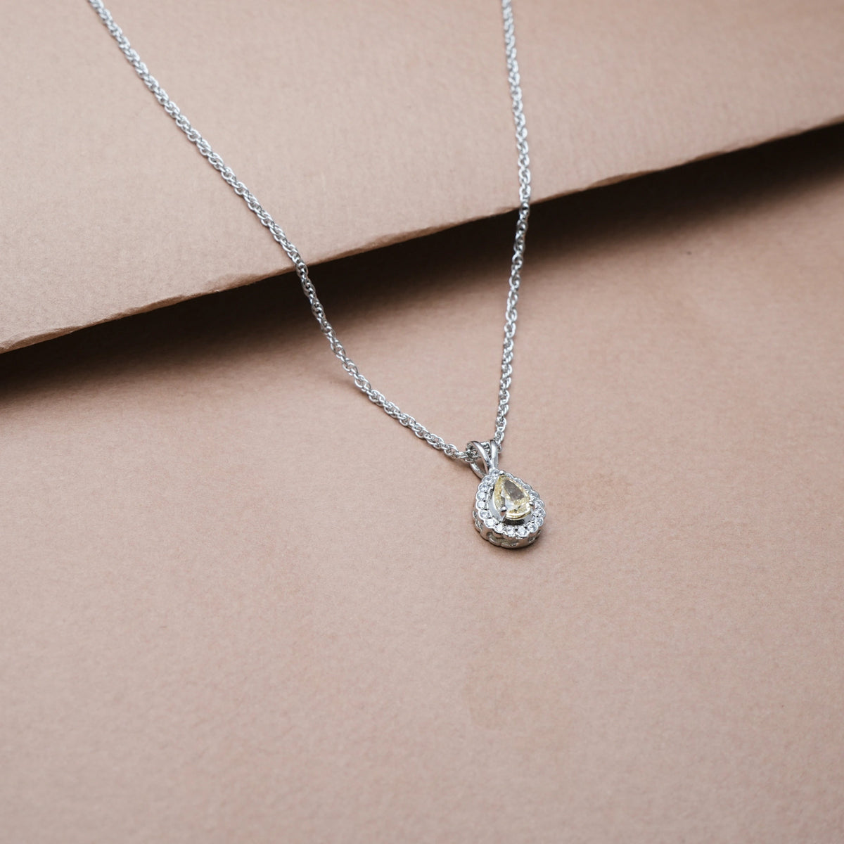 925 Silver Yellow Teardrop Halo Pendant - 925 sterling silver pendant by Tassya Silver
