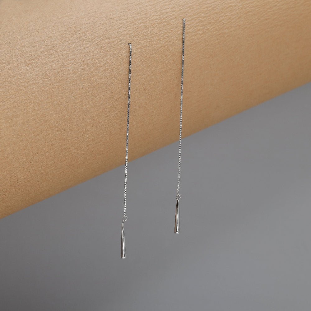 925 Silver Sleek Threader Drop Earrings - 925 sterling silver earrings by Tassya Silver