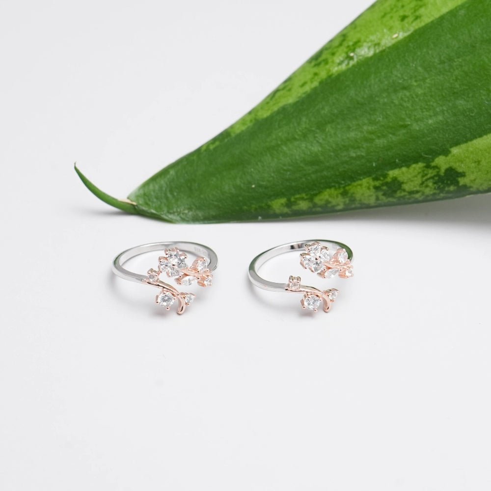 925 Silver Snow Blossom Toe Rings (Pack of 2) - 925 sterling silver ring by Tassya Silver