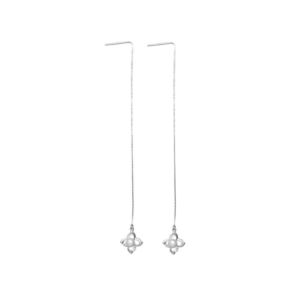 925 Silver Snow Pearl Threader Earrings - 925 sterling silver earrings by Tassya Silver