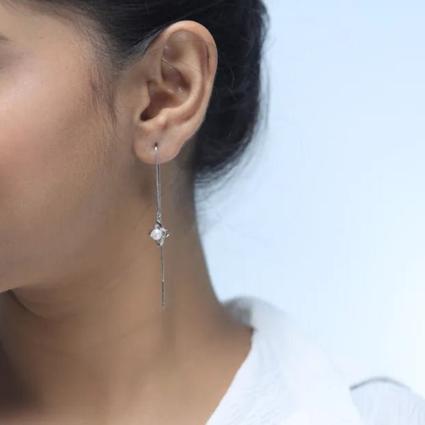 925 Silver Snow Pearl Threader Earrings - 925 sterling silver earrings by Tassya Silver