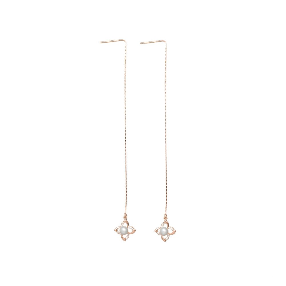 925 Silver Snow Pearl Threader Earrings - 925 sterling silver earrings by Tassya Silver
