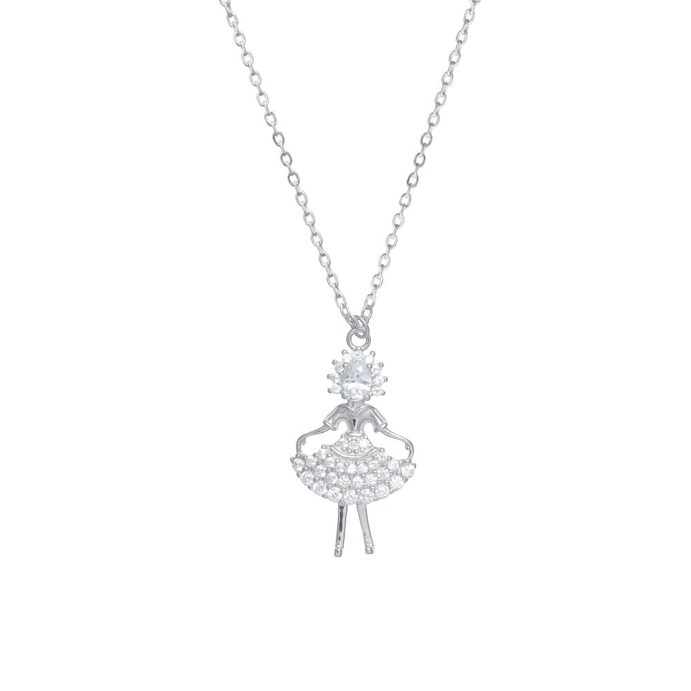 925 Silver Sparkling Ballerina Chain Pendant - 925 sterling silver pendant by Tassya Silver