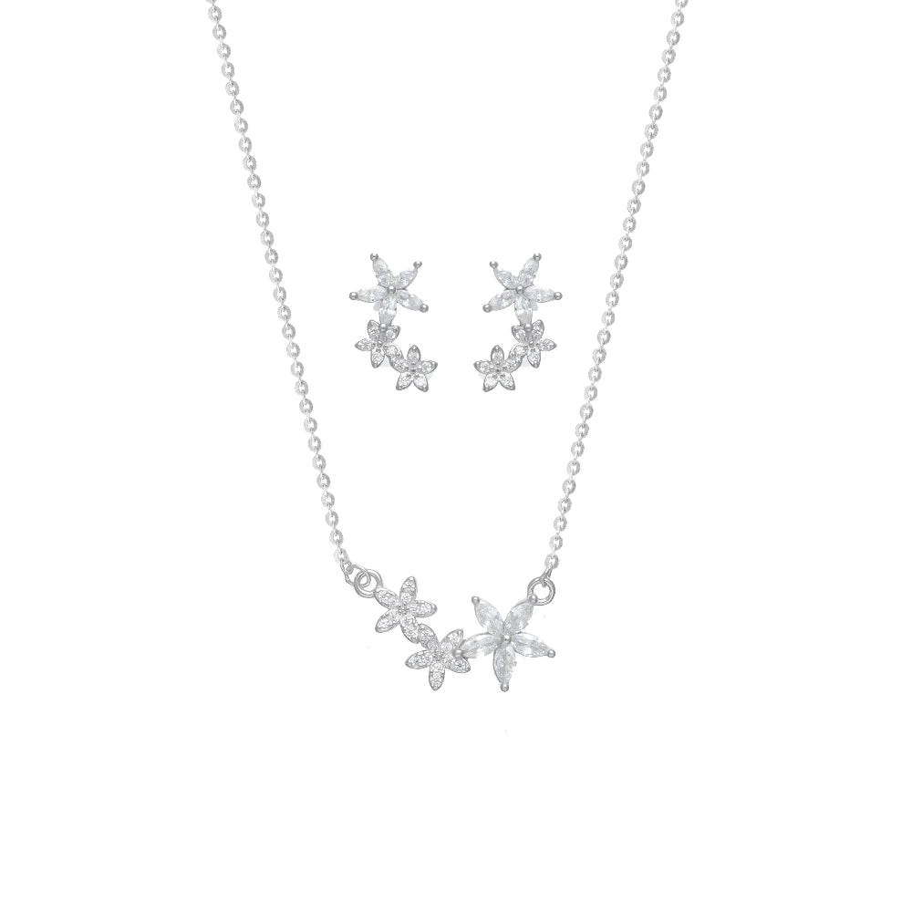 925 Silver Sparkling Floral Bloom Chain Pendant Top - 925 sterling silver pendant by Tassya Silver
