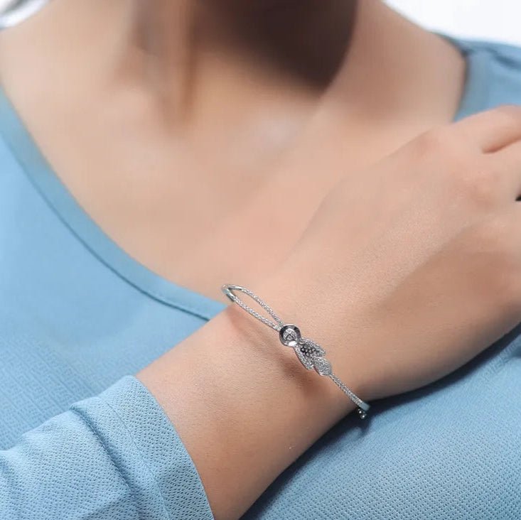 925 Silver Sparkling Promise Bow Kada - 925 sterling silver bracelet by Tassya Silver