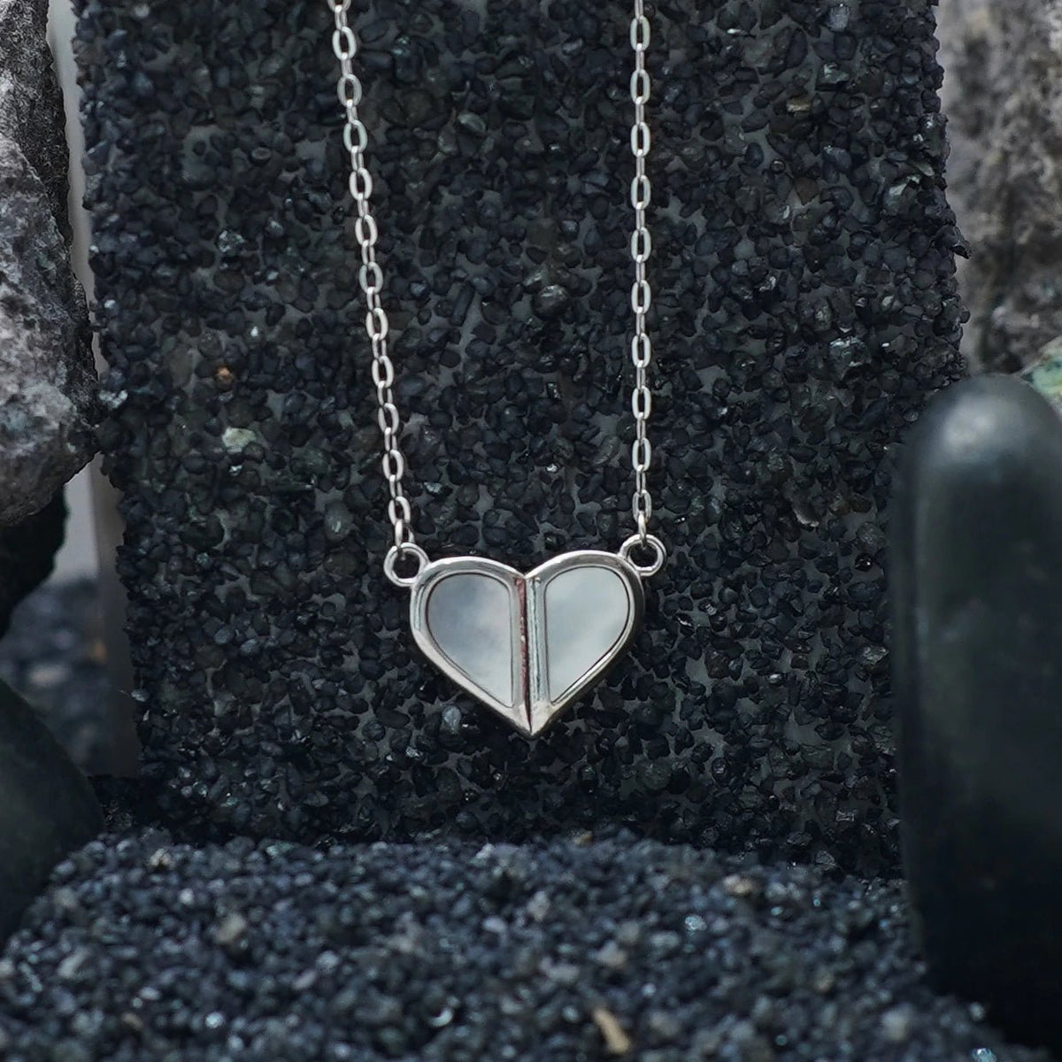 925 Silver Split Heart Chain Pendant - 925 sterling silver pendant by Tassya Silver