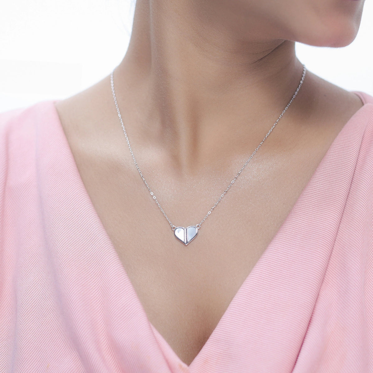925 Silver Split Heart Chain Pendant - 925 sterling silver pendant by Tassya Silver