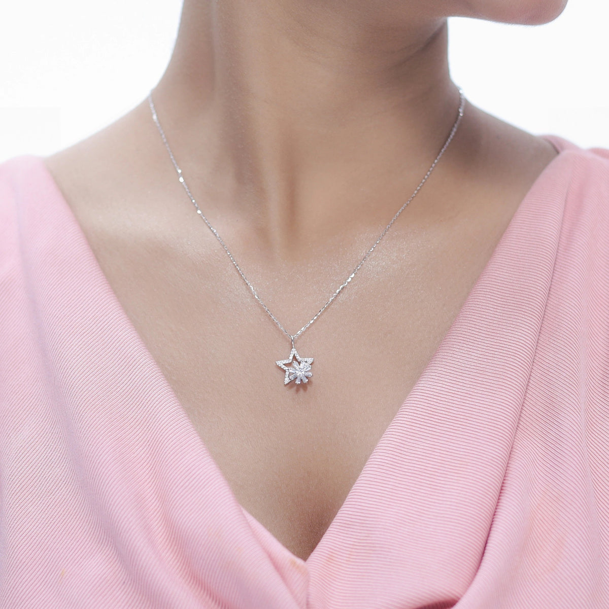 925 Silver Starry Sparkle Chain Pendant - 925 sterling silver pendant by Tassya Silver