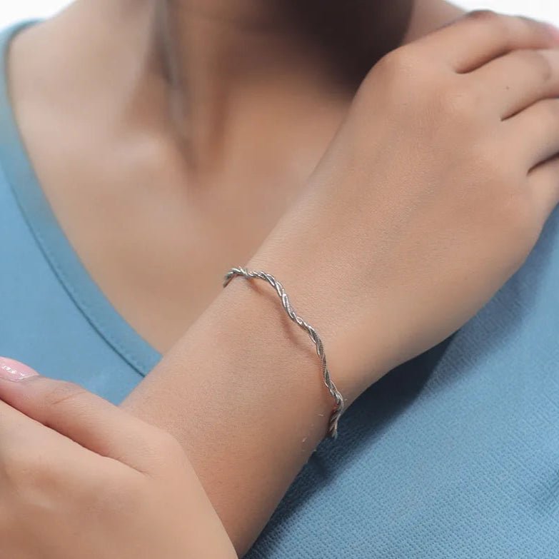 925 Silver Tricolor Twisted Elegance Kada - 925 sterling silver bracelet by Tassya Silver