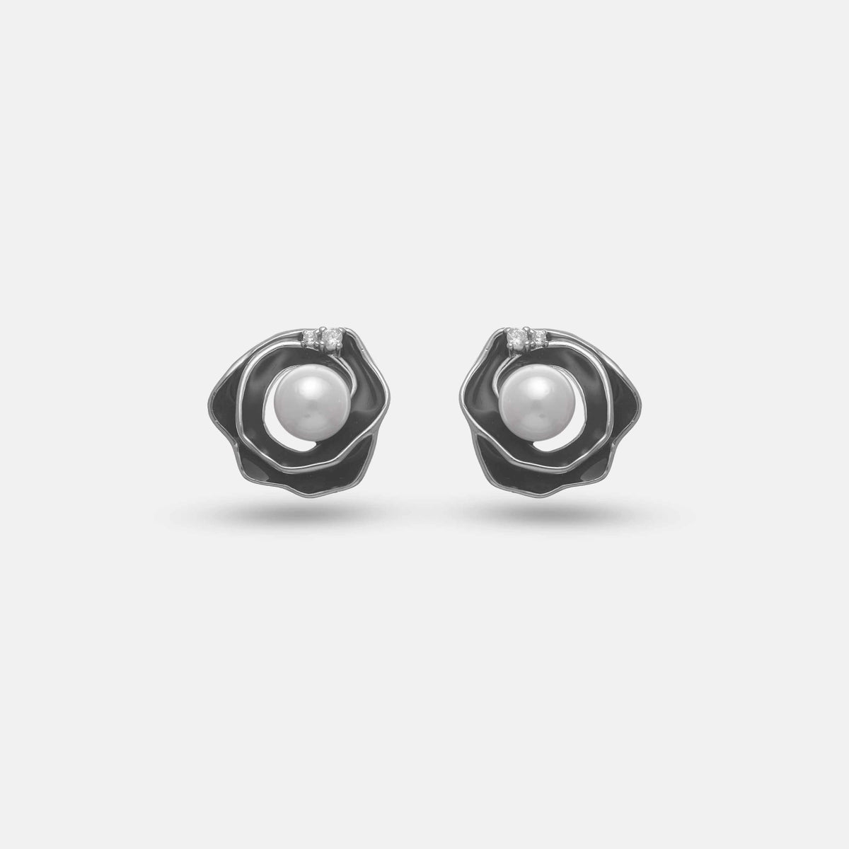 925 Silver Velvet Rose Pearl Studs - 925 sterling silver earrings by Tassya Silver