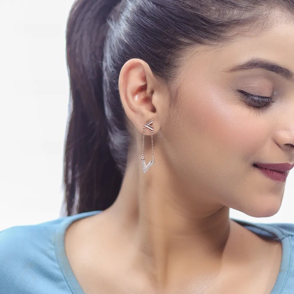 925 Silver Verve V Drop Earrings - 925 sterling silver earrings by Tassya Silver