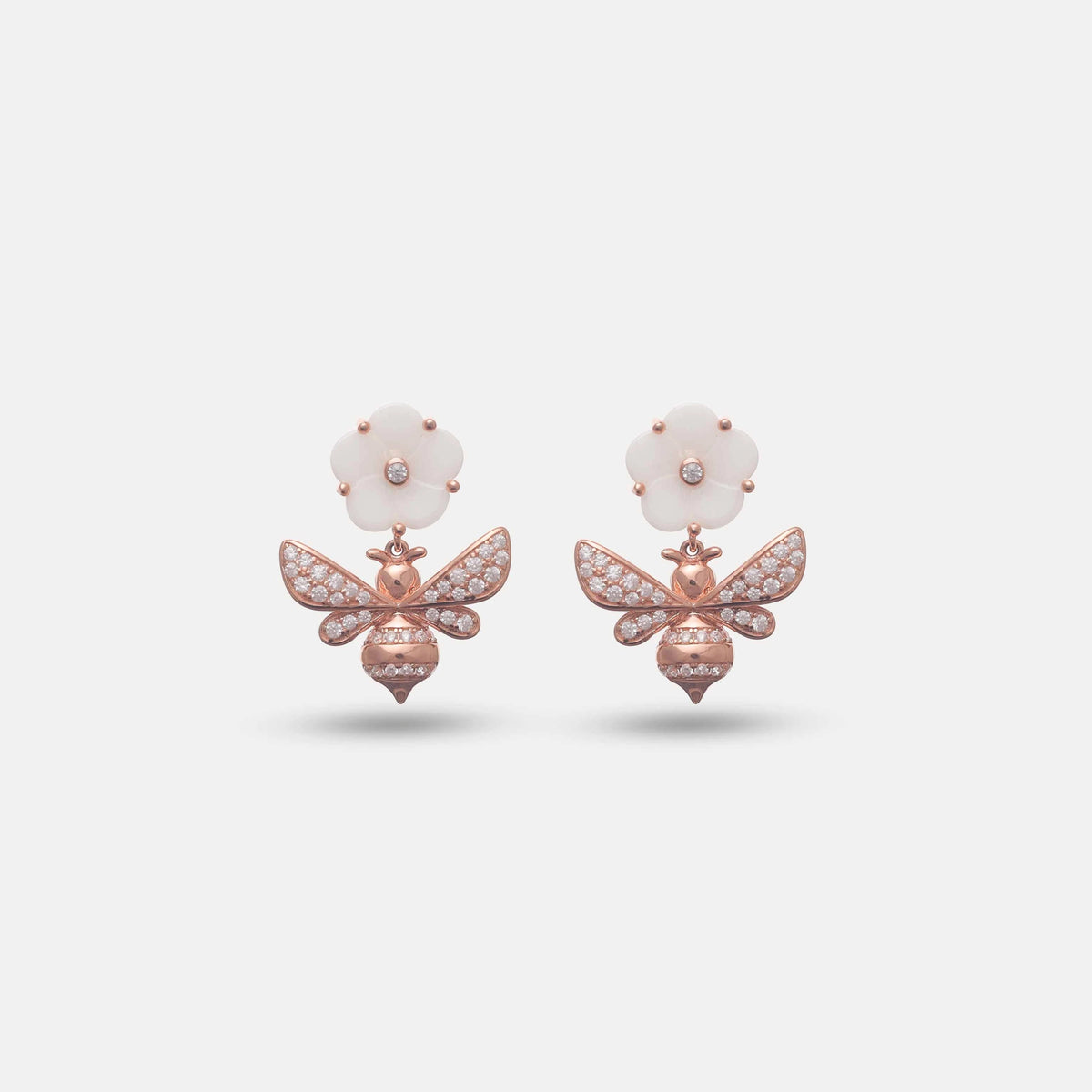 925 Silver White Rosegold Bee Earrings - 925 sterling silver earrings by Tassya Silver