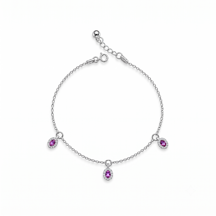 925 Silver Pink Blossom Trio Anklet (Pack of 2)