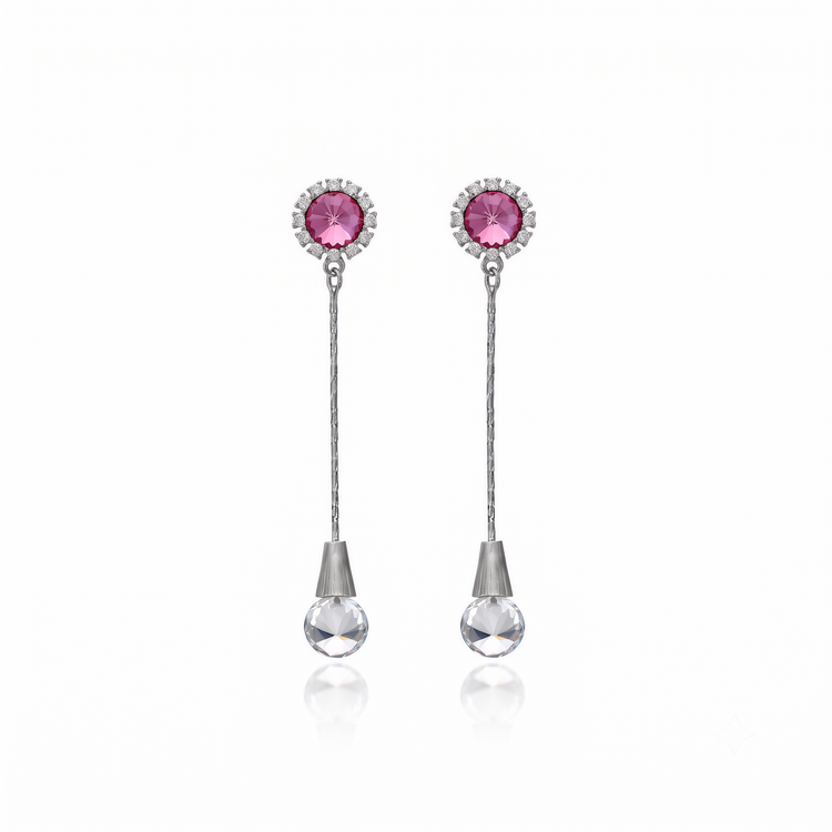 925 Silver Pink Sunburst Drop Earrings