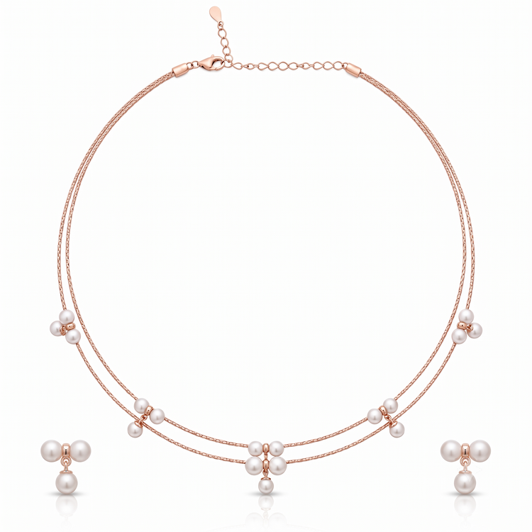 925 Silver Rose Gold Pearl Meadow Necklace Set