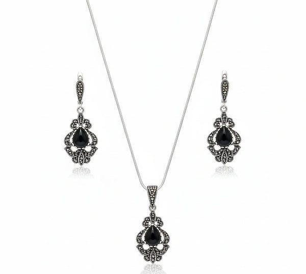 925 Silver Black Vintage Chain Pendant