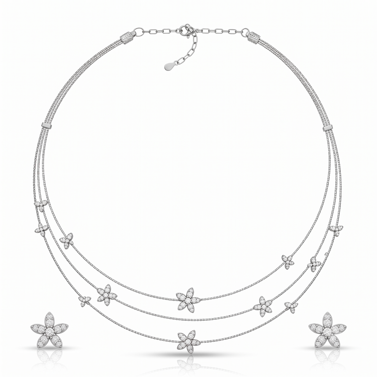 925 Silver Starlit Blossom Layered Necklace Set