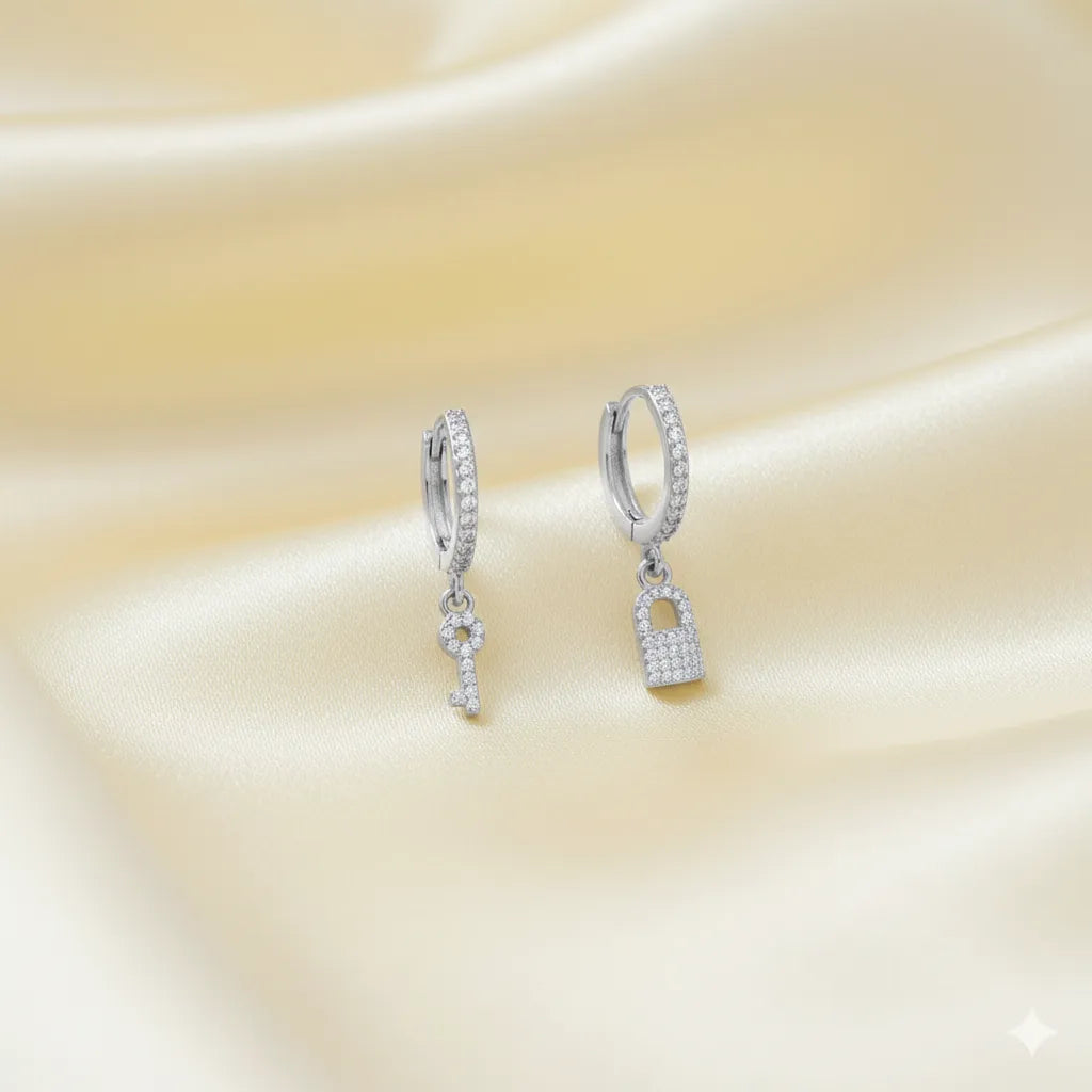 925 Silver Lock & Key Hoops - 925 sterling silver earrings by Tassya Silver