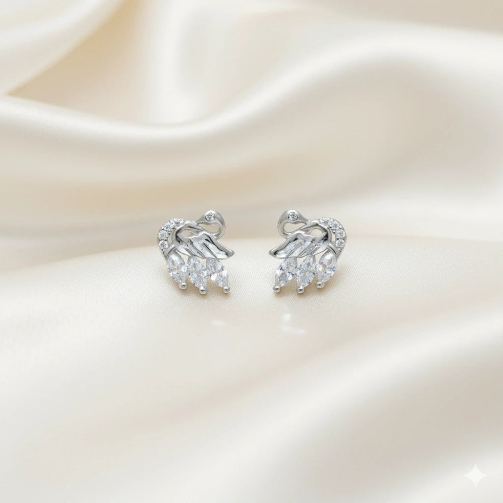 925 Silver Serene Swan Feather Baby Studs - 925 sterling silver earrings by Tassya Silver