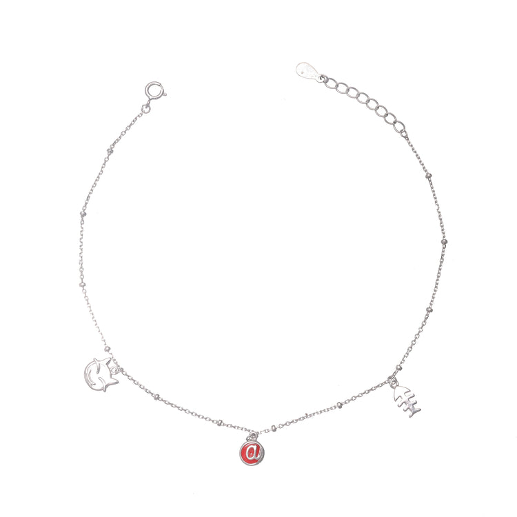 925 Silver Symbol Charm Anklet - 925 sterling silver anklet by Tassya Silver