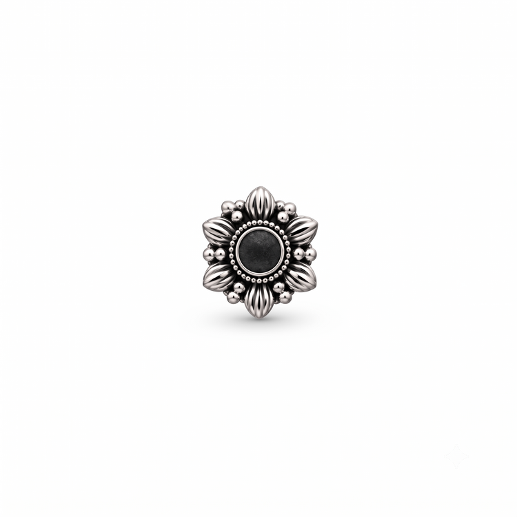925 Silver Midnight Lotus Bloom Nose Pin