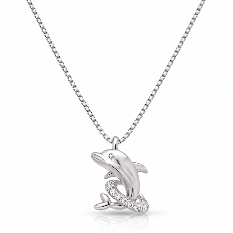 925 Silver Ocean Grace Dolphin Sparkle Pendant with Chain