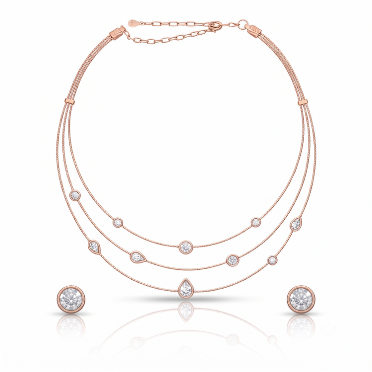 925 Silver Rose Gold Dewdrop Symphony Necklace Set