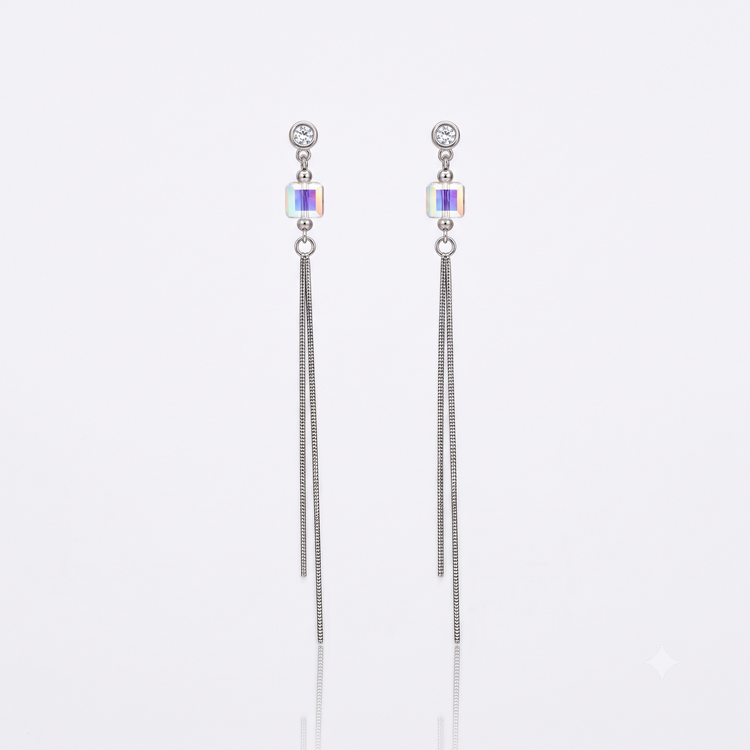 925 Silver Rainbow Cube Tassel Earrings