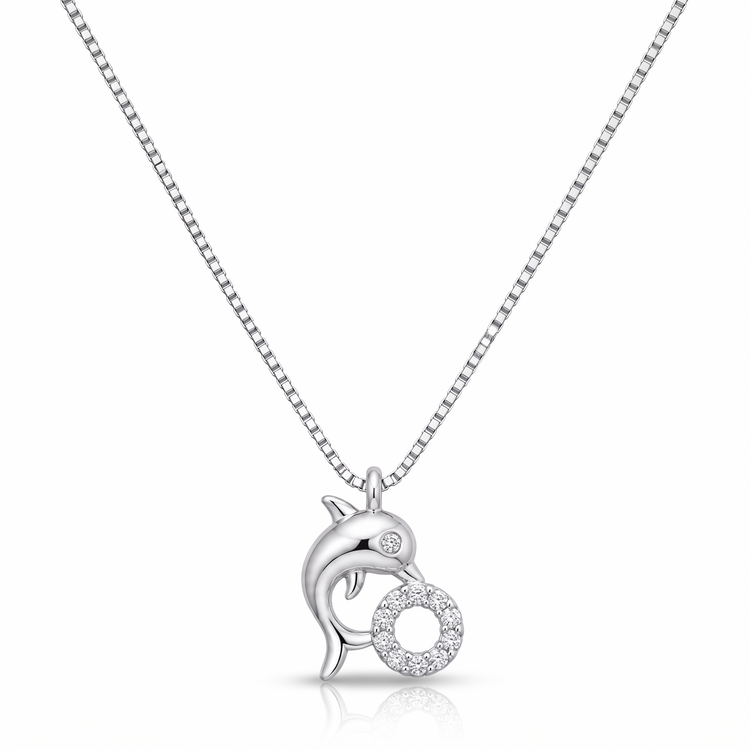 925 Silver Ocean Halo Dolphin Sparkle Pendant with Chain