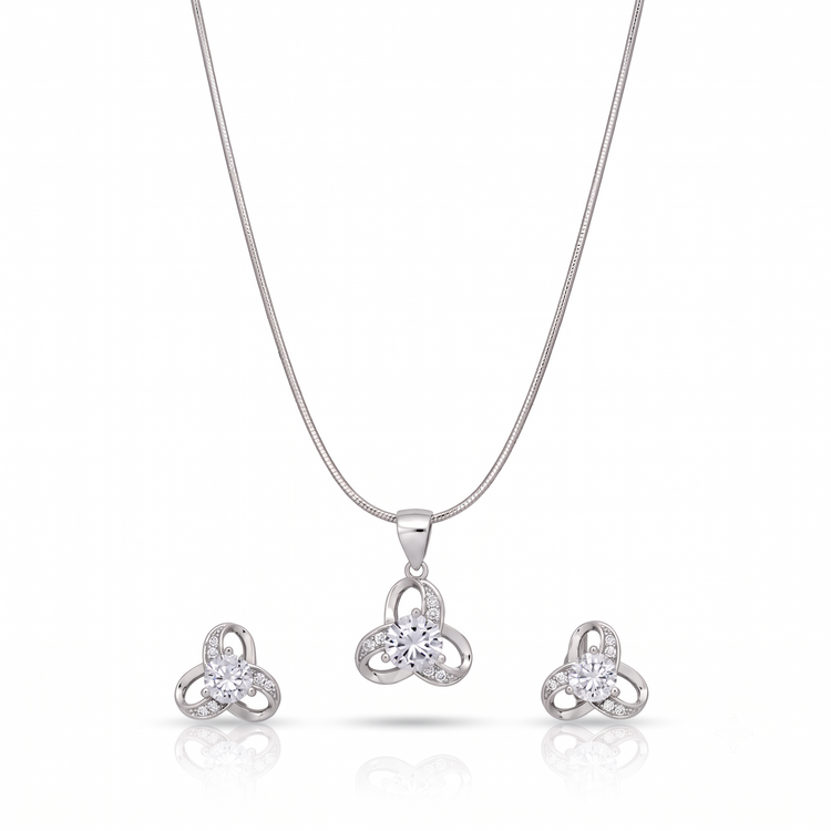 925 Silver Trinity Bloom Pendant Set