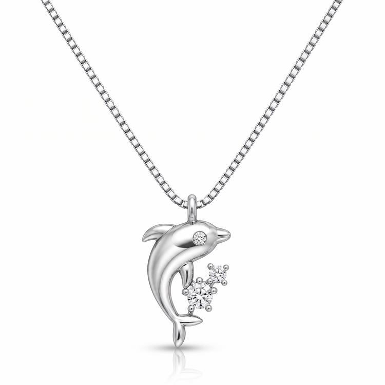 925 Silver Dolphin Duo Sparkle Pendant with Chain