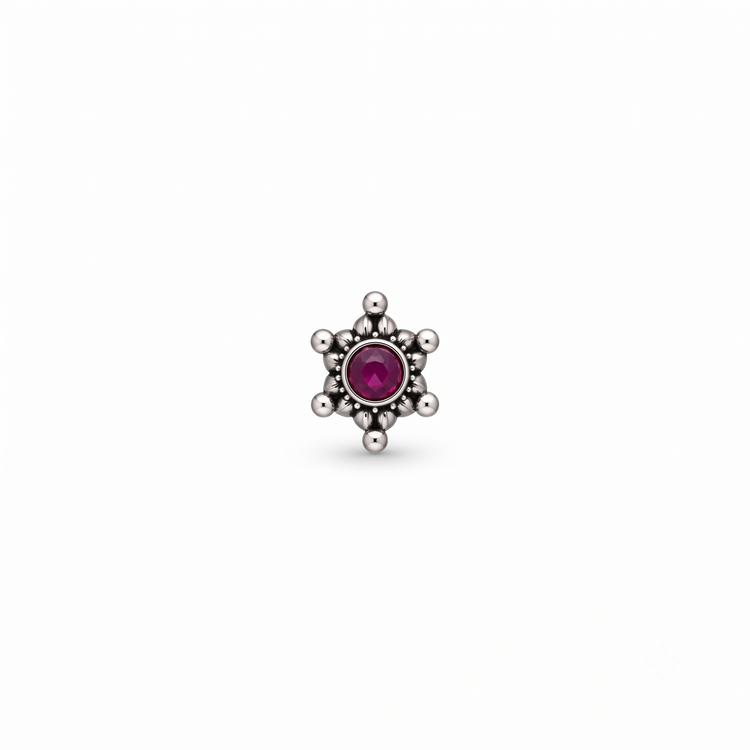 925 Silver Magenta Petal Glow Nose Pin