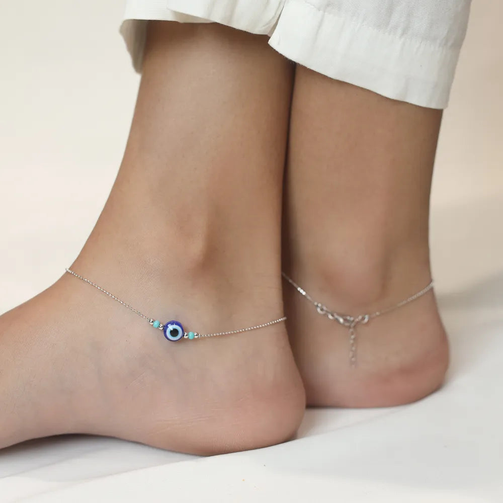 925 Silver Blue Evil Eye Anklet - 925 sterling silver anklet by Tassya Silver