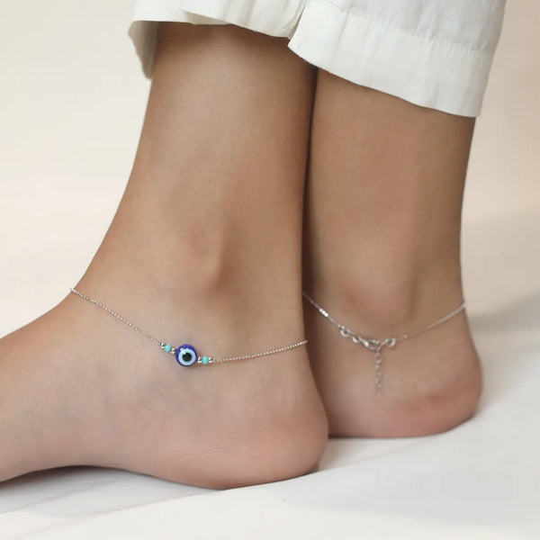 925 Silver Blue Evil Eye Anklet