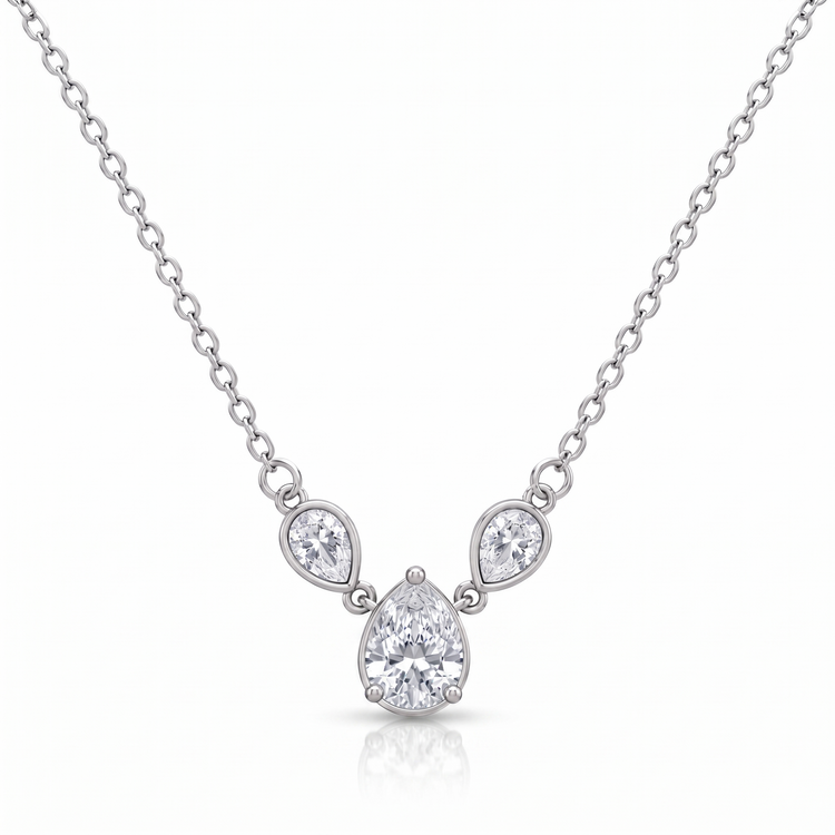 925 Silver Crystal Dewdrop Trio Pendant with Chain