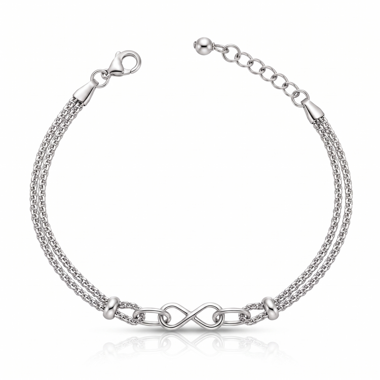 925 Silver Eternal Infinity Layered Chain Bracelet