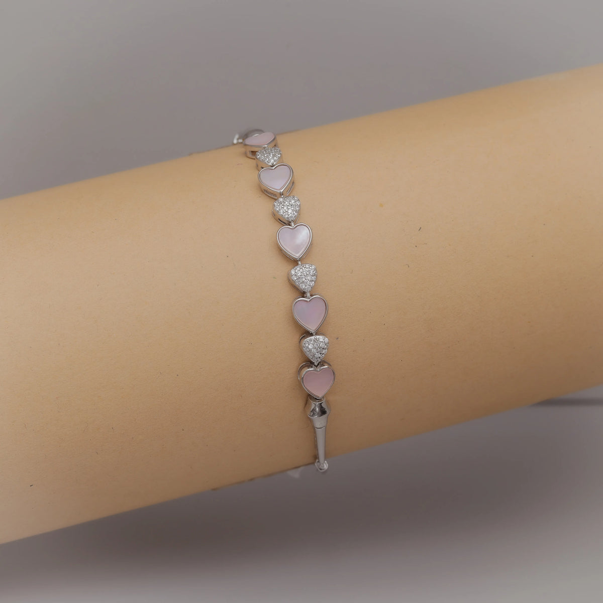 925 Silver Lumi Pink Heart Bracelet - 925 sterling silver bracelet by Tassya Silver