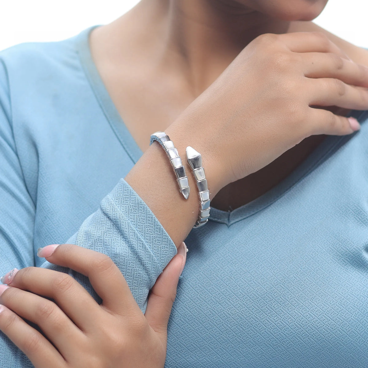 925 Silver Modern Spike Kada - 925 sterling silver bracelet by Tassya Silver