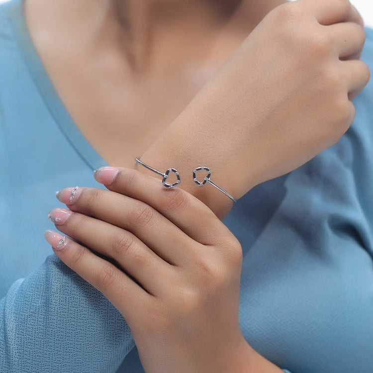 925 Silver Open Heart Kada - 925 sterling silver bracelet by Tassya Silver
