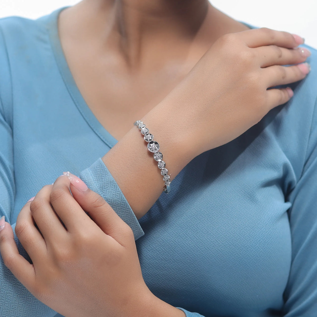 925 Silver Round Spark Kada - 925 sterling silver bracelet by Tassya Silver