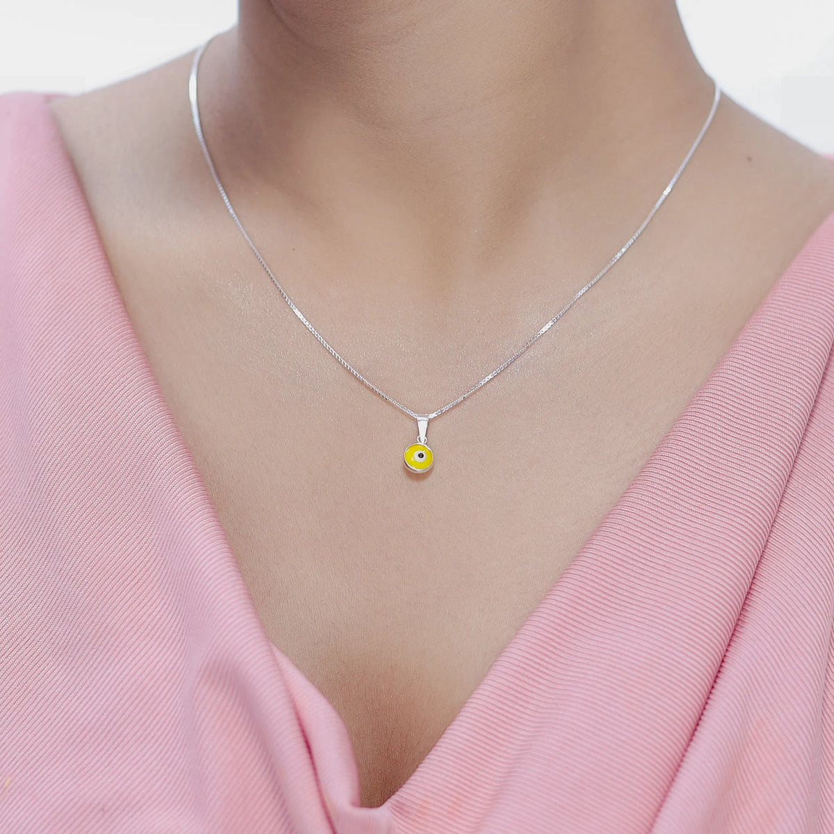 925 Silver Yellow Nazar Protection Chain Pendant - 925 sterling silver pendant by Tassya Silver