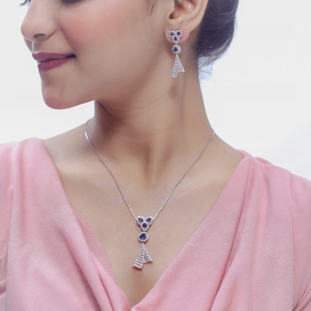 925 Silver Blue Elegance Chain Pendant - 925 sterling silver pendant by Tassya Silver