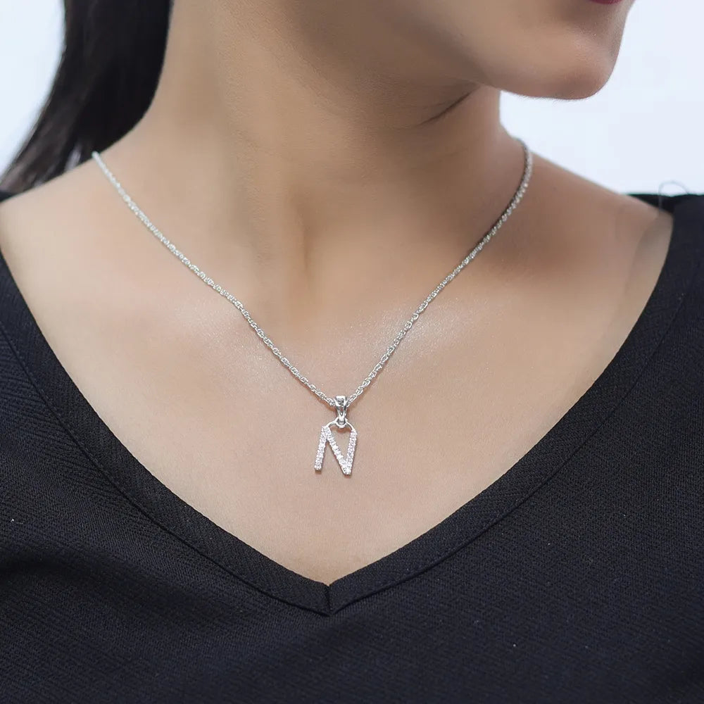 925 Silver"N" Initial Chain Pendant - 925 sterling silver pendant by Tassya Silver